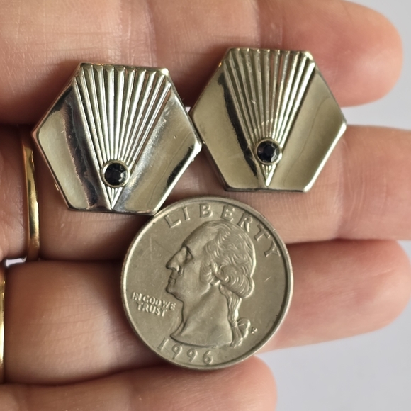 Vintage cuff links Art Deco style silver tone cufflinks blue gem - Picture 3 of 12